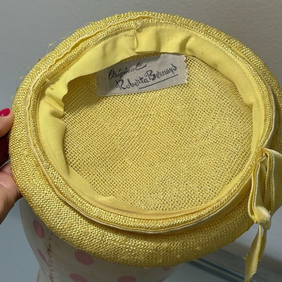 Roberta Bernays Hat Womens Yellow Antique Vintage Lace Top Round - Picture 3 of 11